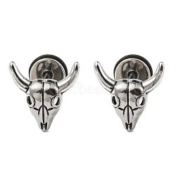 304 Stainless Steel Stud Earrings, Cartilage Earrings, Cattle, Antique Silver, 12x11.5mm(EJEW-Z034-14AS)