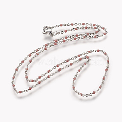 304 Stainless Steel Chain Necklaces, with Enamel, Platinum, Thistle, 17.91 inch(45.5cm), 2mm(NJEW-K099-01I)