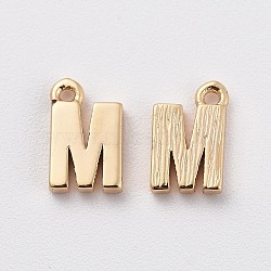 Brass Charms, Letter, Nickel Free, Real 18K Gold Plated, Letter.M, 8.5x5.5x1.5mm, Hole: 0.8mm(X-KK-S350-167M-G)