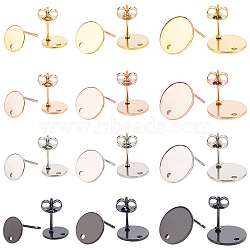 48Pcs 4 Colors PVD Vacuum Plating 304 Stainless Steel Stud Earring Findings, with Loop and Flat Plate, Earring Backs, Flat Round, Mixed Color, 8mm/10mm/12mm, Pin: 0.8mm(STAS-UN0024-47)