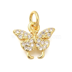 Rack Plating Brass Micro Pave Cubic Zirconia Charms, Lead Free & Cadmium Free, Long-Lasting Plated, Butterfly, Real 18K Gold Plated, 10.5x11.5x1.5mm, Hole: 3.5mm(KK-I716-05G)