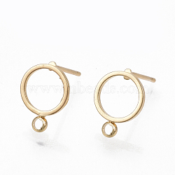 Brass Stud Earring Findings, with Loop, Ring, Real 18K Gold Plated, 12.5x10mm, Hole: 1.4mm, Pin: 0.7mm(KK-S348-358)