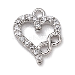 Brass with Cubic Zirconia Charms, Heart, Platinum, 12.5x10x2mm, Hole: 1.2mm(KK-Q817-05P)