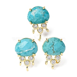 Brass Micro Pave Cubic Zirconia Stud Earring Findings with Natural Turquoise, Jellyfish, Facted, Rack Plating, 19.5x13mm, Hole: 1.8mm, Pin: 0.8x12.5mm(KK-Z096-05G-12)