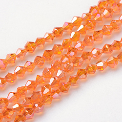 Glass Beads Strands, AB Color Plated, Faceted, Bicone, Dark Orange, 4x4mm, Hole: 1mm, about 92~96pcs/strand, 13.78~14.37 inch(EGLA-S056-4mm-14)