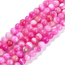 Natural Striped Agate/Banded Agate Beads Strands, Dyed, Round, Magenta, 6mm, Hole: 1.2mm, about 61~62pcs/strand, 14.37~14.76''(36.5~37.5cm)(X-G-H037-A02-02)