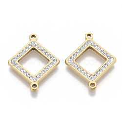 304 Stainless Steel Links connectors, with Rhinestone, Rhombus, Golden, Crystal, 24x19x2mm, Hole: 1.5mm(STAS-N087-13C-G)