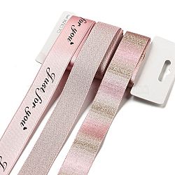 Polyester & Polycotton Ribbons Sets, for Bowknot Making, Gift Wrapping, Pink, 1 inch(25mm), 3 styles, about 3 Yards/Style, 9 Yards/Set(SRIB-G010-01B-07)