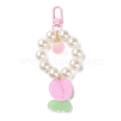 Flower Acrylic Pendant Decorations, with Plastic Imitation Pearl & Iron Clasp, for Bag, Mobile Phone Decorations, Pearl Pink, 140mm, Pendant: 41.5x29.5x4.5mm(HJEW-F019-02)