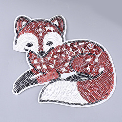 Computerized Embroidery Cloth Iron on/Sew on Patches, with Paillette/Sequins, Appliques, Costume Accessories, Fox, Red, 164x170x1.5mm(FIND-T030-193)