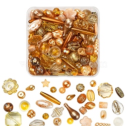 100G Acrylic Beads, Mixed Shapes, Dark Goldenrod, 5.5~28x6~20x3~11mm, Hole: 1~5mm(SACR-YW0001-41A)