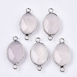 Natural White Jade Links/Connectors, Platinum Tone Brass Edge, Faceted Oval, WhiteSmoke, 27.5x14~15x6mm, Hole: 2mm(G-T131-102-31)