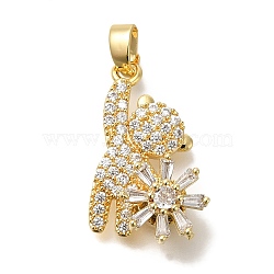 Brass Micro Pave Cubic Zirconia Pendants, with Jump Ring Charms, Bear, 21x15.5x7.5mm, Hole: 3x4mm(KK-B122-03B-G)