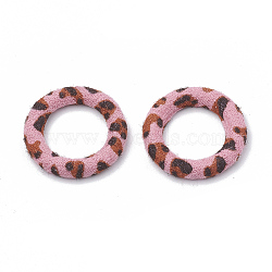Cloth Fabric Covered Linking Rings, with Aluminum Bottom, Ring, Pink, 27x4mm(X-WOVE-N009-06B)