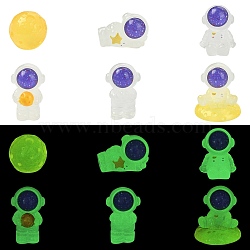 30Pcs 6 Styles Aether Theme Luminous Resin Moon & Astronaut Sculpture Display Decorations, for Home Office Desk, Glow in the Dark, Mixed Shapes, 15~22.5x13~21.5x16~26mm, 5pcs/style(DJEW-CJ0001-36)