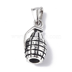 304 Stainless Steel Pendants, Grenade Charm, Antique Silver, 25x13.5x11.5mm, Hole: 5x9mm(STAS-C065-10AS)