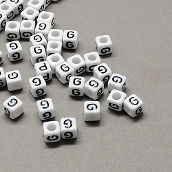 Large Hole Acrylic Letter European Beads, Horizontal Hole, White & Black, Cube with Letter.G, 7~8x7~8x7~8mm, Hole: 4mm, about 1144pcs/500g(SACR-Q103-7mm-01G)