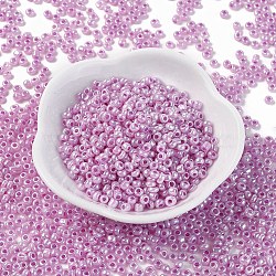 Glass Seed Beads, Ceylon, Round, Medium Orchid, 6/0, 4mm, Hole: 1.5mm, about 4500pcs/pound(SEED-A011-4mm-155)