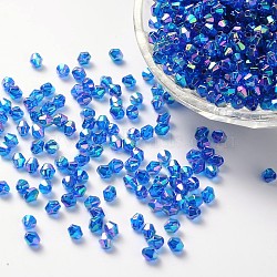 Bicone AB Color Plated Eco-Friendly Transparent Acrylic Beads, Blue, 4x4mm, Hole: 1mm, about 16600pcs/500g(TACR-A003-4mm-32)
