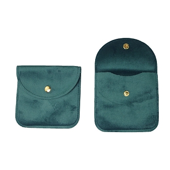 Velvet Jewelry Storage Bags with Snap Button, for Earrings, Rings, Necklaces, Square, Teal, 10x10cm