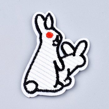 Rabbit Shape Computerized Embroidery Cloth Iron on/Sew on Patches, Costume Accessories, Appliques, White, 54x37x1.5mm