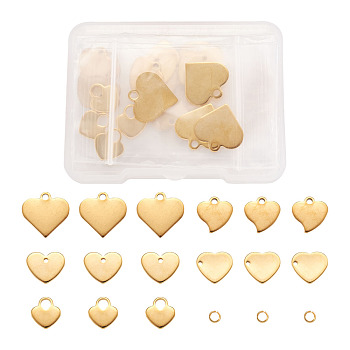 304 Stainless Steel Charms, Stamping Blank Tag, with Jump Rings, Heart, Golden, 60pcs/box