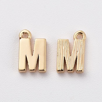 Brass Charms, Letter, Nickel Free, Real 18K Gold Plated, Letter.M, 8.5x5.5x1.5mm, Hole: 0.8mm