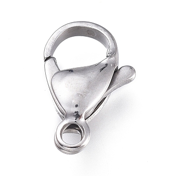 316 Surgical Stainless Steel Lobster Claw Clasps, Manual Polishing, Stainless Steel Color, 15x9.4x4.2mm, Hole: 1.8mm