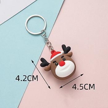 PVC Plastic Keychain, Christmas Theme, Deer, Pendant: 4.2x4.5cm