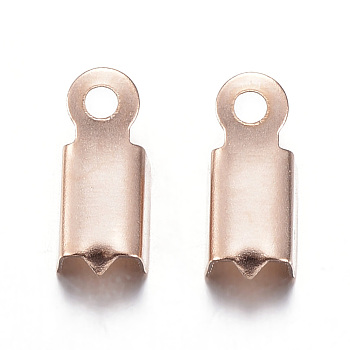 Ion Plating(IP) 304 Stainless Steel Folding Crimp Ends, Fold Over Crimp Cord Ends, Rose Gold, 10x4x3mm, Hole: 1mm, Inner Diameter: 2.5x4mm