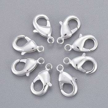 Brass Lobster Claw Clasps, Parrot Trigger Clasps, Cadmium Free & Nickel Free & Lead Free, Silver, 12x7x3mm, Hole: 1mm