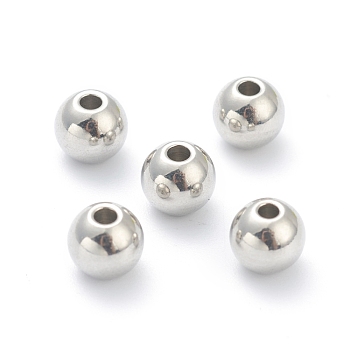 202 Stainless Steel Beads, Round, Stainless Steel Color, 6mm, Hole: 1.6mm