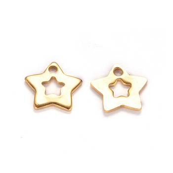Ion Plating(IP) 304 Stainless Steel Star Charms, Golden, 11x12x1mm, Hole: 1.5mm