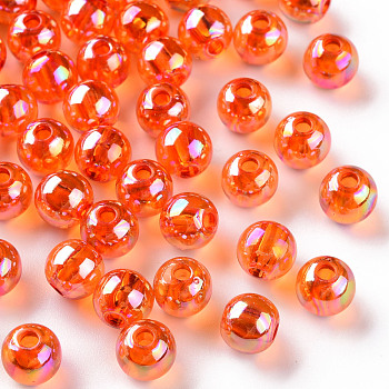 Transparent Acrylic Beads, AB Color Plated, Round, Dark Orange, 8x7mm, Hole: 2mm, about 1745pcs/500g