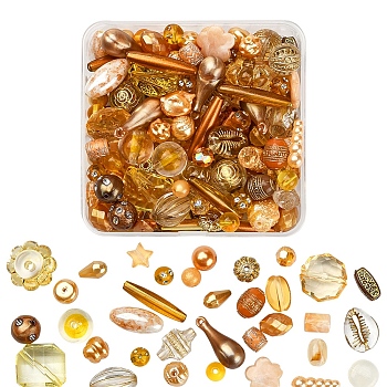 100G Acrylic Beads, Mixed Shapes, Dark Goldenrod, 5.5~28x6~20x3~11mm, Hole: 1~5mm