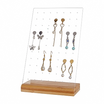 Acrylic Earring Displays, with Wood Pedestal, Rectangle, Clear, 15x7x2cm