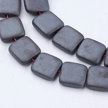 Non-magnetic Synthetic Hematite Beads Strands, Frosted, Square, 7.5x7.5x2.5mm, Hole: 1mm, about 52pcs/strand, 15.5 inch(39.5cm)