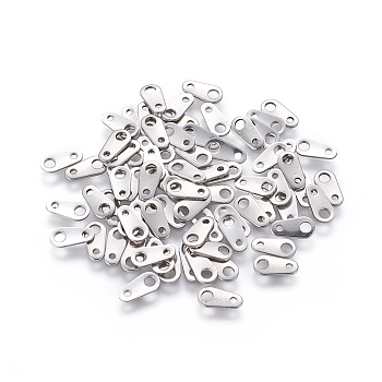 201 Stainless Steel Chain Tabs, Chain Extender Connectors, Stainless Steel Color, 8x4x0.7mm, Hole: 1mm and 2mm