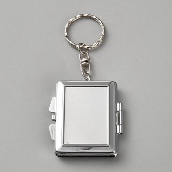 Iron Keychains, with Glass Mirror, Platinum, Rectangle, 99mm