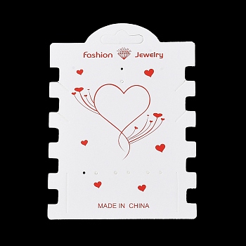 Rectangle Paper Hair Tie Display Cards, Heart Print Jewelry Display Cards for Hair Tie, White, 12.1x8.9x0.03cm, Hole: 9x26mm