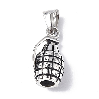 304 Stainless Steel Pendants, Grenade Charm, Antique Silver, 25x13.5x11.5mm, Hole: 5x9mm