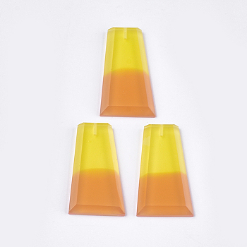 Resin Beads, Two Tone, Half Drilled, Faceted, Trapezoid, Yellow, 37~37.5x21x5mm, Half Hole: 1.2mm