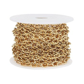 Vacuum Plating 304 Stainless Steel Cable Chains, Textured, Unwelded, with Spool, Oval, Golden, 5.5mm, 5m/roll