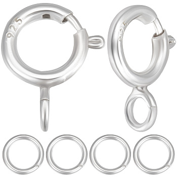20Pcs 925 Sterling Silver Spring Ring Clasps, with 20Pcs Open Jump Rings, 7x5x1mm, Hole: 1.5mm