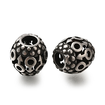 304 Stainless Steel European Beads, Large Hole Beads, Oval with Female Symbol , Antique Silver, 10x10mm, Hole: 4mm