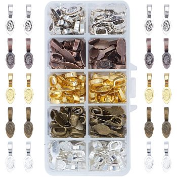 Tibetan Style Alloy Glue-on Flat Pad Bails, Pendant Bails, Leaf, Mixed Color, 26x8x7mm, Hole: 5x8mm