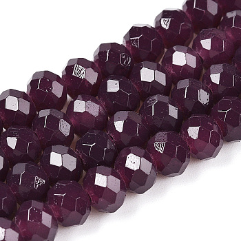 Baking Painted Imitation Jade Glass Bead Strands, Faceted Rondelle, Purple, 3x2mm, Hole: 0.8mm, about 158pcs/strand, 14.76''(37.5cm)