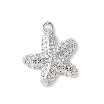 Brass Pendants, Starfish Charms, Lasting Plated, Cadmium Free & Lead Free, Platinum, 14.5x13.5x2.5mm, Hole: 1.2mm