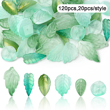 Baking Paint Transparent Glass Pendants, Gradient Color, Flower & Leaf, Mixed Color, 15.5~29.5x10~16x3~5.5mm, Hole: 0.9~1.2mm, 20pcs/style
