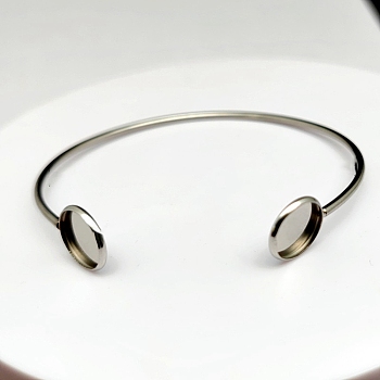 Stainless Steel Cuff Bangle Making, Blank Cabochon Setting, Stainless Steel Color, Round Tray: 12mm, 0.2cm, Inner Diameter: 2-7/8 inch(7.2cm)